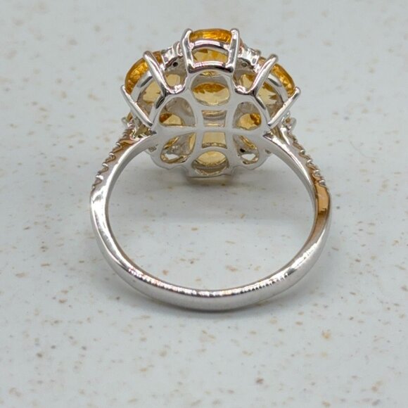 Citrine Cluster Flower Sterling Silver Ring 4.61ct Prong Set White Zircon Accent - Picture 5 of 10